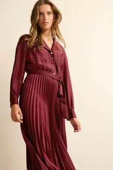 Плиссированное платье миди с длинными рукавами Next, красный