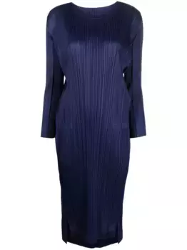 Плиссированное платье миди с длинными рукавами Pleats Please Issey Miyake, синий
