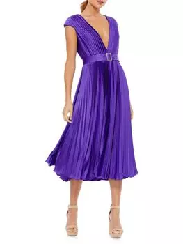 Плиссированное платье миди с короткими рукавами Mac Duggal, фиолетовый