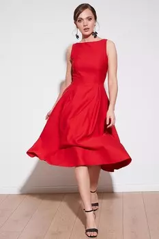 Плиссированное платье-миди с круглым вырезом и карманами 6051963 Lela, красный