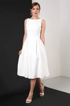 Плиссированное платье-миди с круглым вырезом и карманами 6051963 Lela, экрю