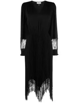 Плиссированное платье миди с кружевом NISSA, черный