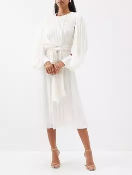 Плиссированное платье миди с открытыми рукавами Halpern, белый