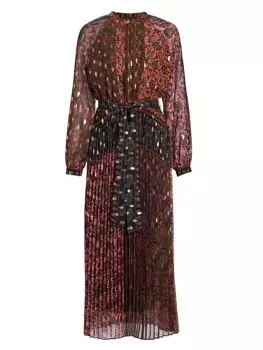 Плиссированное платье миди с поясом Larisa Elie Tahari, цвет viper taj