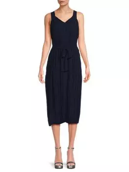 Плиссированное платье-миди с поясом T Tahari, цвет Morning Blue