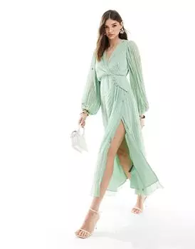 Плиссированное платье миди с пуговицами и вышивкой по всей поверхности ASOS DESIGN