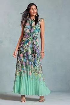 Плиссированное платье миди с развевающимися рукавами Love & Roses, зеленый