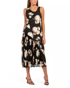 Плиссированное платье миди с воротником-хомутом Dkny, черный