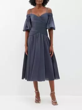 Плиссированное платье миди с вырезом в форме сердца Zimmermann, синий