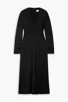Плиссированное платье миди с запахом и атласным крепом VICTORIA BECKHAM, черный