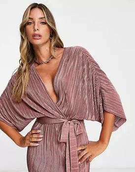 Плиссированное платье миди с запахом и поясом ASOS DESIGN