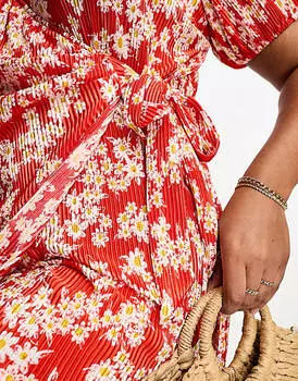 Плиссированное платье миди с запахом и завязками по бокам ASOS DESIGN Curve