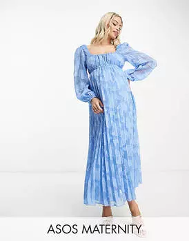Плиссированное платье миди василькового цвета с вырезом в форме сердца ASOS DESIGN Maternity