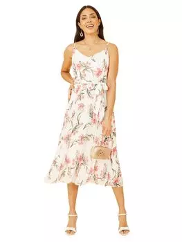 Плиссированное платье-миди Yumi Mela с цветочным принтом, цвет слоновой кости