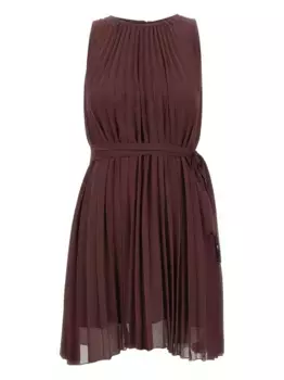 Плиссированное платье мини с поясом kaos, коричневый
