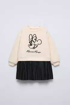 Плиссированное платье минни маус disney ZARA, черный