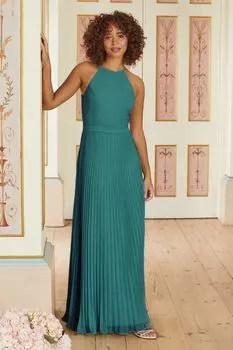 Плиссированное платье подружки невесты макси с кружевной вставкой Love & Roses, зеленый