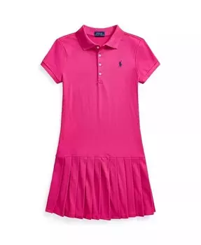 Плиссированное платье-поло из эластичной сетки для больших девочек Polo Ralph Lauren, розовый