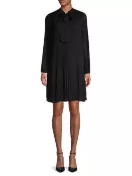 Плиссированное платье прямого кроя с завязками на воротнике DKNY Black