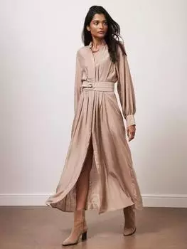 Плиссированное платье-рубашка макси Mint Velvet, бежевый