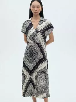 Плиссированное платье-рубашка миди cache paisley Mango, темно-синий/разноцветный