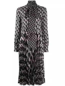 Плиссированное платье-рубашка с бантом VALENTINO GARAVANI, черный