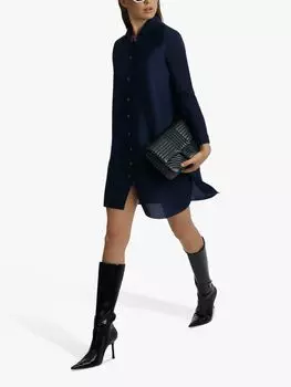 Плиссированное платье-рубашка с боковыми пуговицами James Lakeland, темно-синий