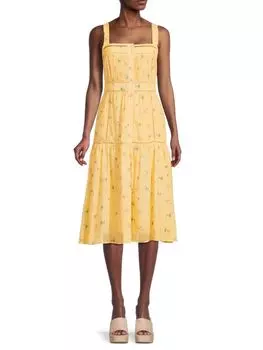 Плиссированное платье-рубашка с цветочным принтом Joie, цвет Caramel Yellow