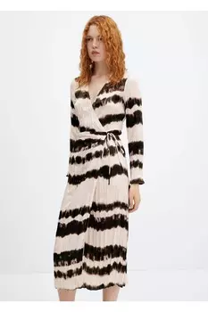 Плиссированное платье-рубашка в стиле батик Mango, экрю