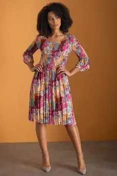 Плиссированное платье с цветочным принтом Klass., розовый