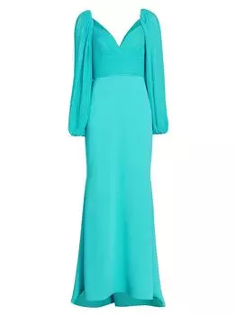 плиссированное платье с длинными рукавами Badgley Mischka, бирюзовый
