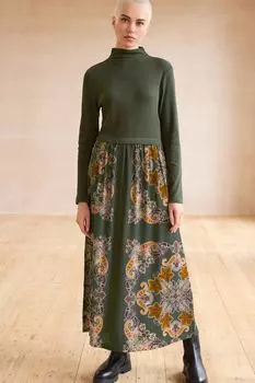 Плиссированное платье с длинными рукавами Next, зеленый