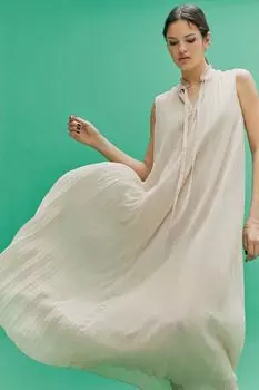 Плиссированное платье с галстуком H&amp;M, светло-бежевый