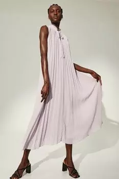 Плиссированное платье с галстуком H&amp;M, светло-фиолетовый