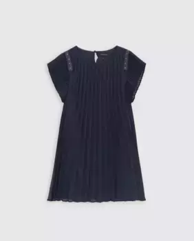 Плиссированное платье с короткими рукавами IKKS, тёмно-синий