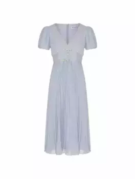 Плиссированное платье с кристаллами Self-Portrait, синий