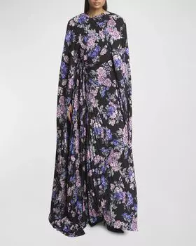 Плиссированное платье с круглым вырезом Balenciaga, цвет 5261 Black/Purple