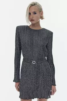 Плиссированное платье с подплечниками H&M, черный
