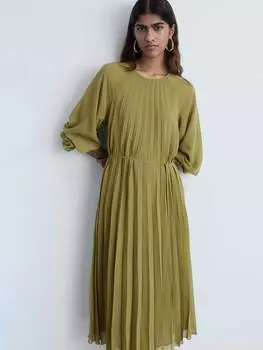 Плиссированное платье с поясом-бантом от dalia Mango, цвет Olive Green