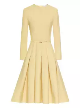 Плиссированное платье с поясом Oscar de la Renta, желтый