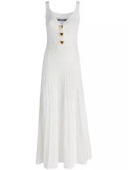 Плиссированное платье с пуговицами в форме сердца Moschino, белый