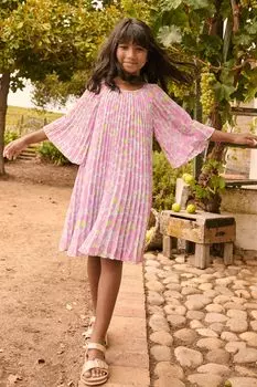 Плиссированное платье с рукавами-ангелками Next, фиолетовый