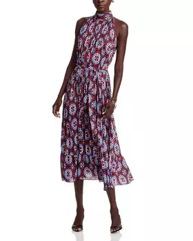 Плиссированное платье с вырезом через шею T Tahari, мультиколор