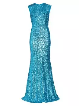 Плиссированное платье с вышивкой пайетками Badgley Mischka, бирюзовый