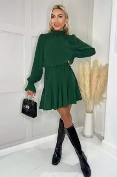 Плиссированное платье с высоким воротником и рюшами Ax Paris, зеленый