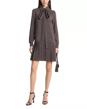 Плиссированное платье с заниженной талией и бантом Michael Kors Collection, мультиколор