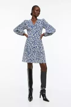 Плиссированное платье с запахом H&amp;M, синий/узор