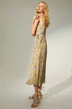 Плиссированное платье с запахом H&M, светло-желтый/цветы