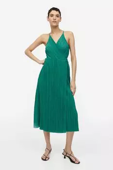Плиссированное платье с запахом H&M, темно-бирюзовый