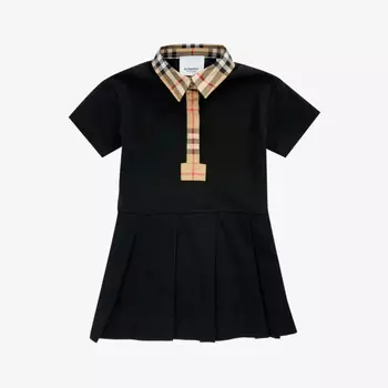 Плиссированное платье Sigrid из хлопка-пике 6 месяцев - 2 лет Burberry, черный
